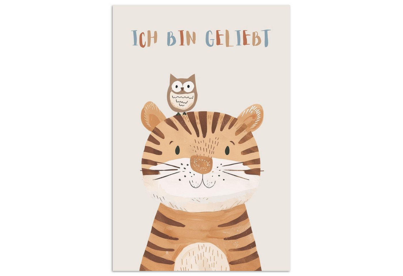 MuchoWow Poster Löwe - Eule - Beige - Tiere - Zitat, (1 St), Poster ohne Rahmen, Wandbild, Wandposter, 20x30 cm von MuchoWow