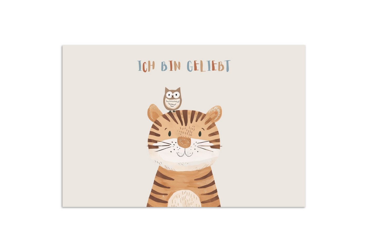 MuchoWow Poster Löwe - Eule - Beige - Tiere - Zitat, (1 St), Poster ohne Rahmen, Wandbild, Wandposter, 30x20 cm von MuchoWow
