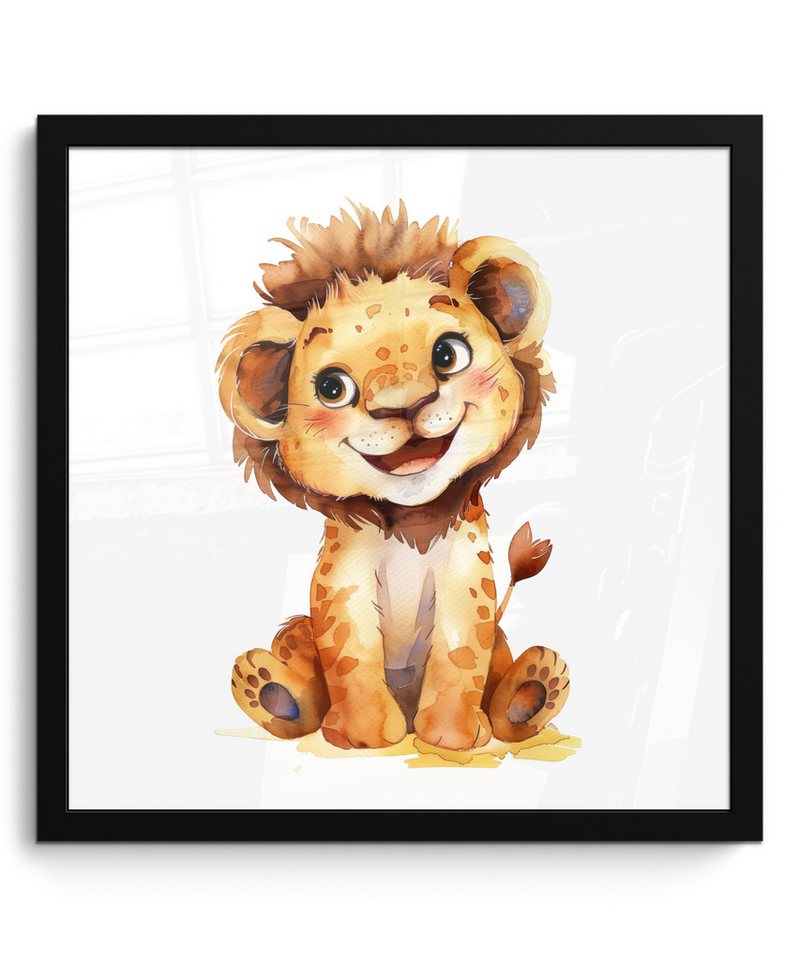 MuchoWow Poster Löwe - Tierbaby, (1 St), Bilderrahmen, Wand Dekoration Schlafzimmer, 40x40 cm von MuchoWow