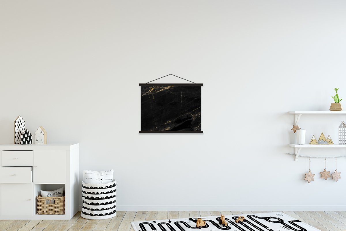 MuchoWow Poster Marmoroptik - Luxus - Schwarz - Gold, (1 St), Magnetische Posterleiste, Holzleisten, Textilposter, 40x30 cm von MuchoWow