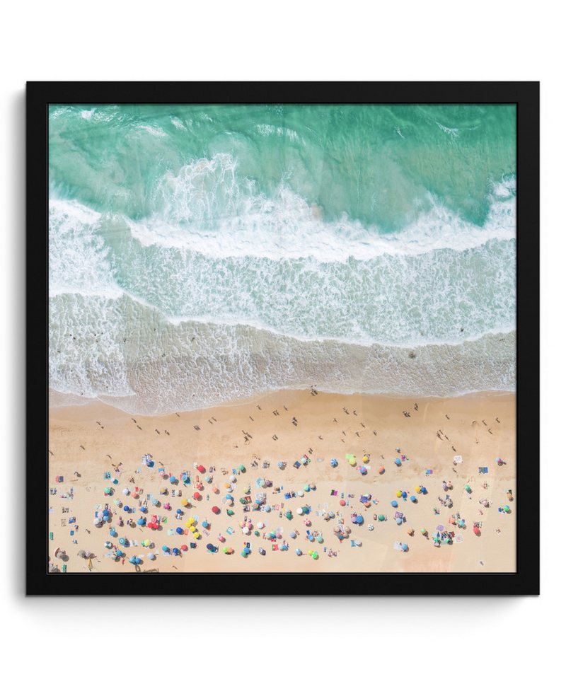 MuchoWow Poster Meer - Strand - Sonnenschirme - Wasser - Sommer, (1 St), Bilderrahmen, Wand Dekoration Schlafzimmer, 40x40 cm von MuchoWow