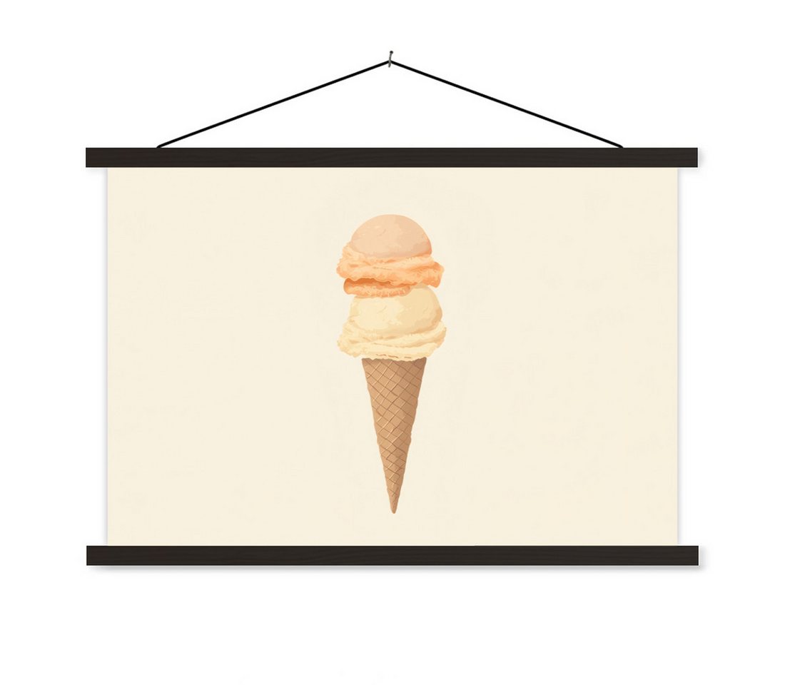 MuchoWow Poster Minimalist - Schaufel Eiscreme - Horn - Beige, (1 St), Magnetische Posterleiste, Holzleisten, Textilposter, 40x30 cm von MuchoWow