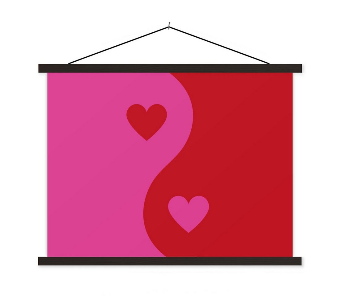 MuchoWow Poster Minimalistisch - Rot - Rosa - Herzen, (1 St), Magnetische Posterleiste, Holzleisten, Textilposter, 40x30 cm von MuchoWow