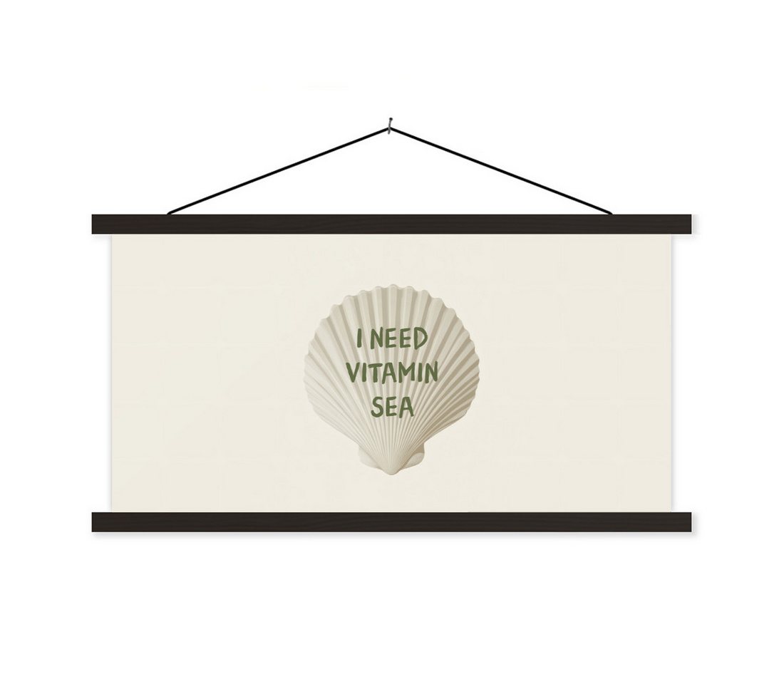 MuchoWow Poster Muschel - Zitat - Grün, (1 St), Magnetische Posterleiste, Holzleisten, Textilposter, 60x30 cm von MuchoWow