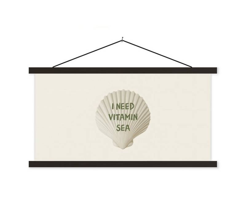 MuchoWow Poster Muschel - Zitat - Grün, (1 St), Magnetische Posterleiste, Holzleisten, Textilposter, 60x30 cm von MuchoWow