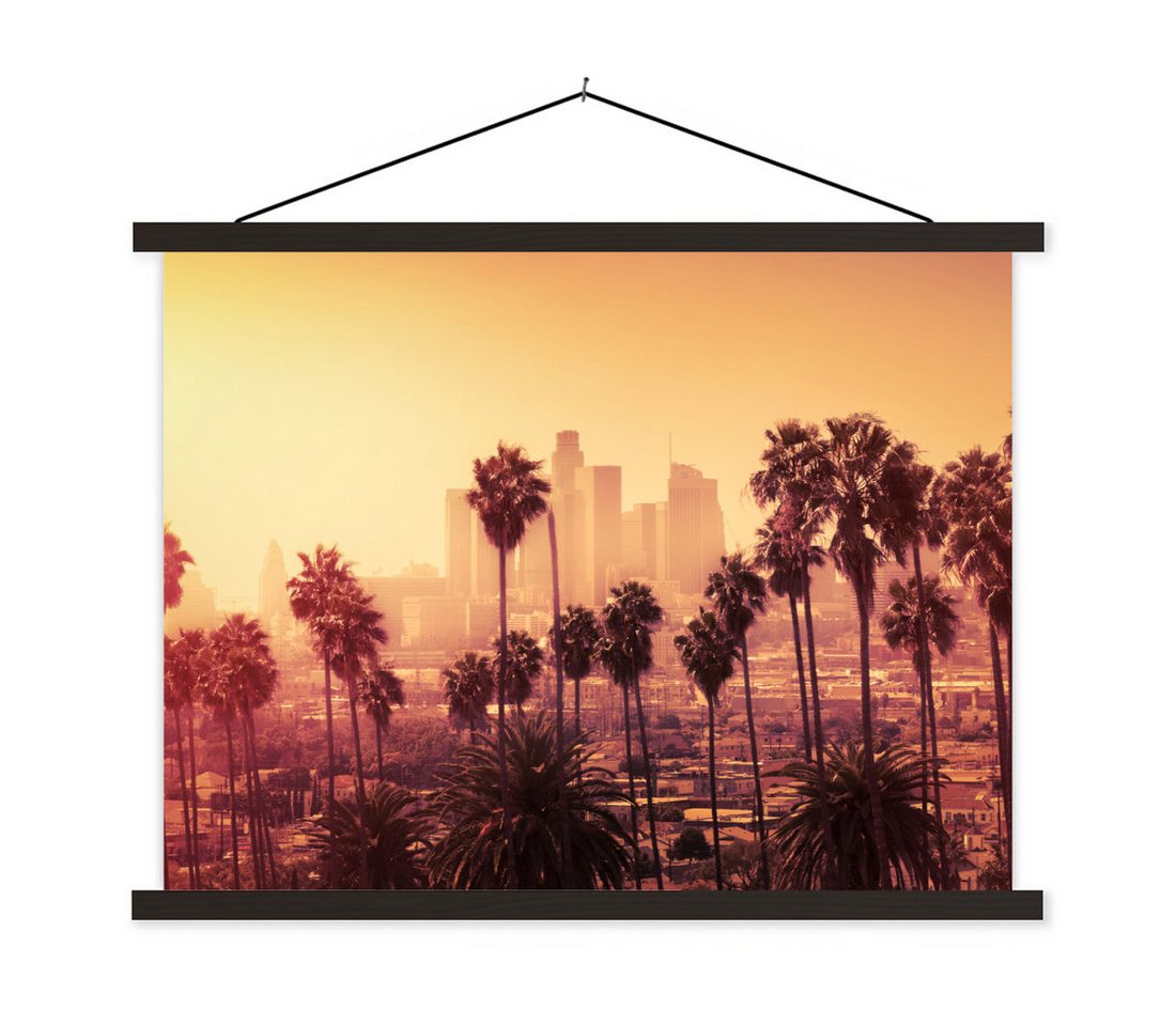 MuchoWow Poster Palme - Skyline - Sonnenuntergang - Architektur, (1 St), Magnetische Posterleiste, Holzleisten, Textilposter, 40x30 cm von MuchoWow