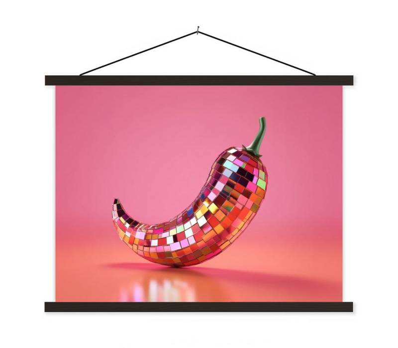 MuchoWow Poster Paprika - Disco - Rot - Glitzer, (1 St), Magnetische Posterleiste, Holzleisten, Textilposter, 40x30 cm von MuchoWow