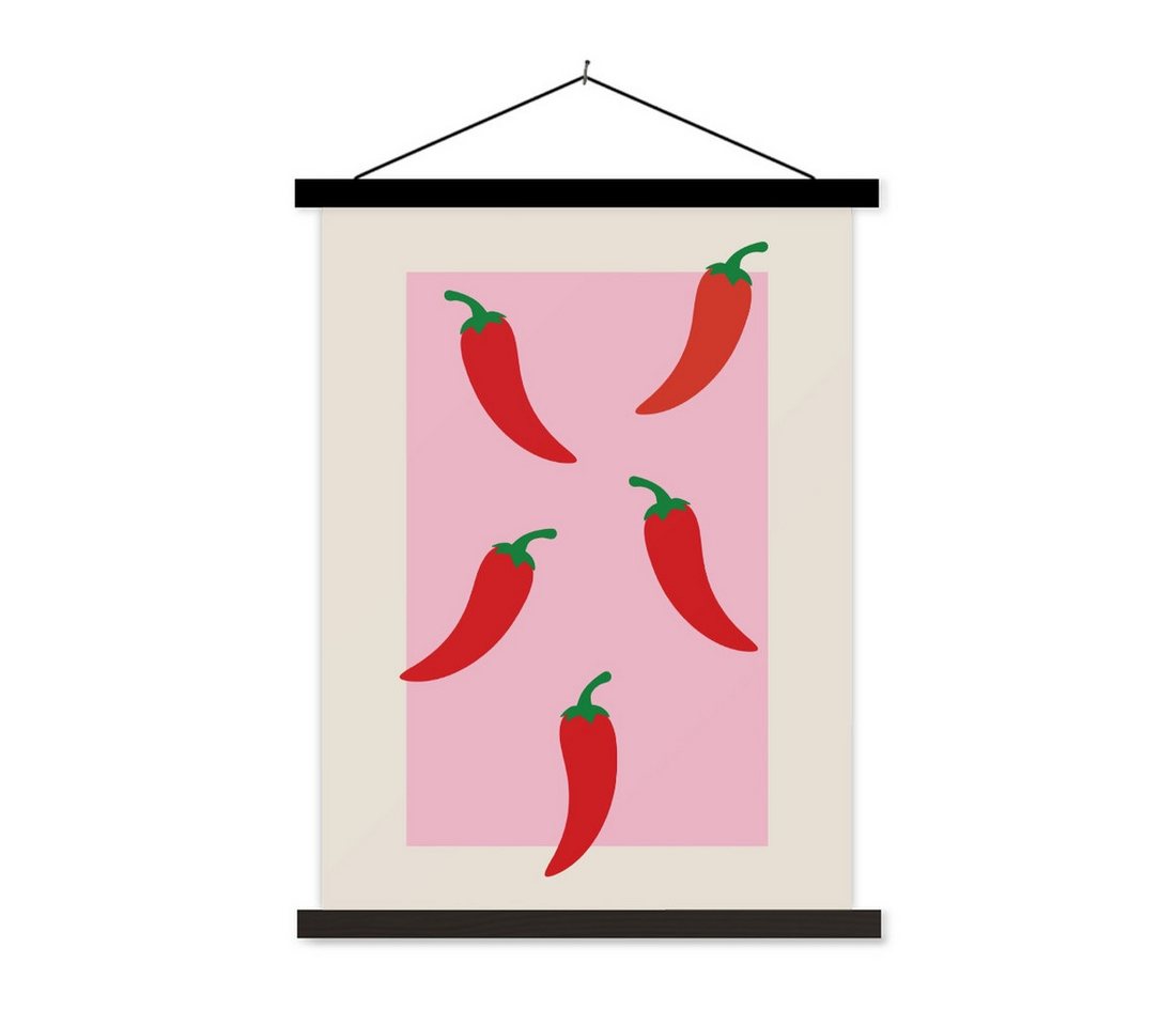 MuchoWow Poster Paprika - Rot - Illustration, (1 St), Magnetische Posterleiste, Holzleisten, Textilposter, 40x53 cm von MuchoWow