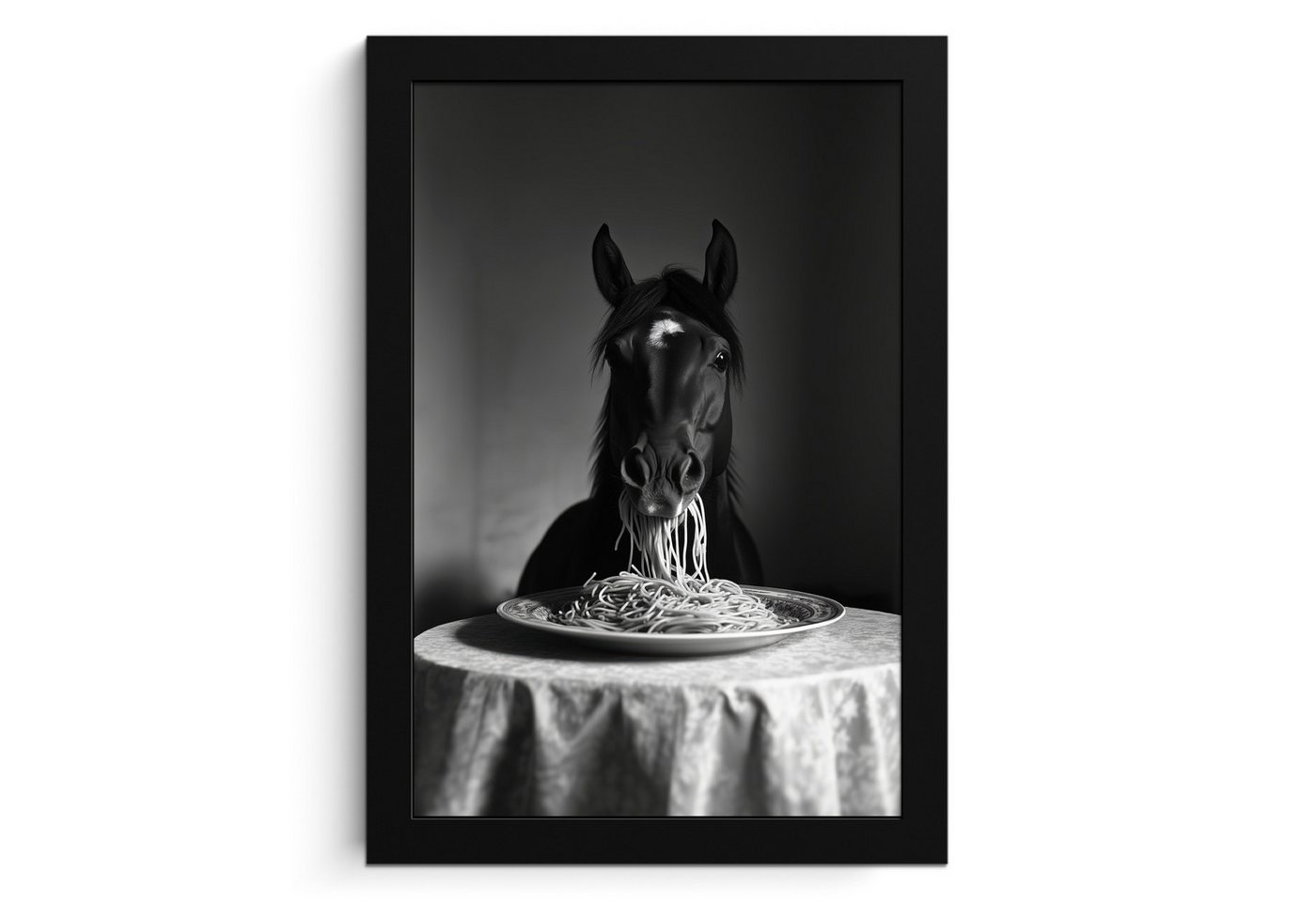 MuchoWow Poster Pferd - Teller - Pasta - Tischtuch - Schwarz und weiß - Tiere, (1 St), 20x30 cm von MuchoWow