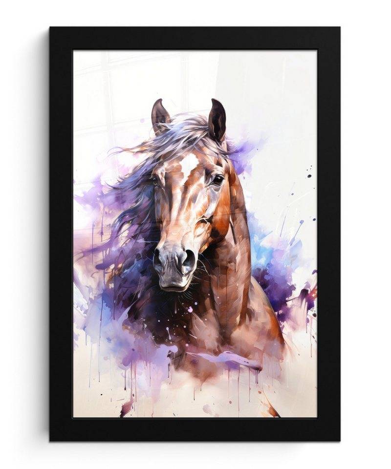 MuchoWow Poster Pferd - Tiere - Mädchen - Lila - Braun, (1 St), Bilderrahmen, Zimmer Deko, Bild für Wohnzimmer, 20x30 cm von MuchoWow