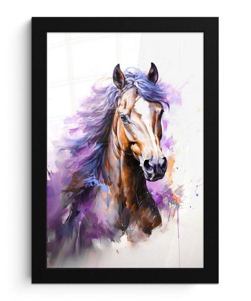 MuchoWow Poster Pferd - Tiere - Mädchen - Lila - Braun, (1 St), Bilderrahmen, Zimmer Deko, Bild für Wohnzimmer, 20x30 cm von MuchoWow