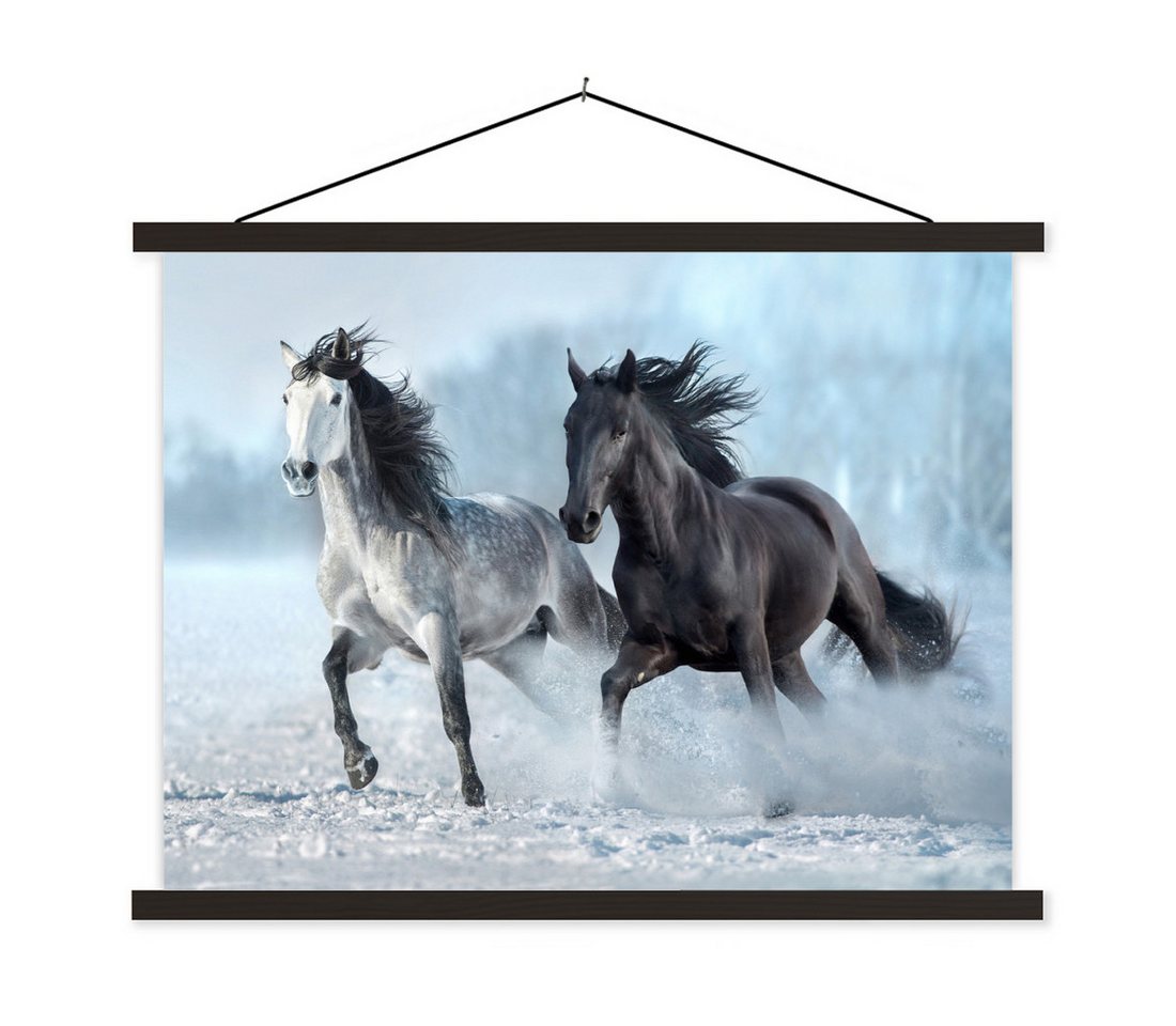 MuchoWow Poster Pferde - Winter - Tiere - Natur - Schnee, (1 St), Magnetische Posterleiste, Holzleisten, Textilposter, 40x30 cm von MuchoWow
