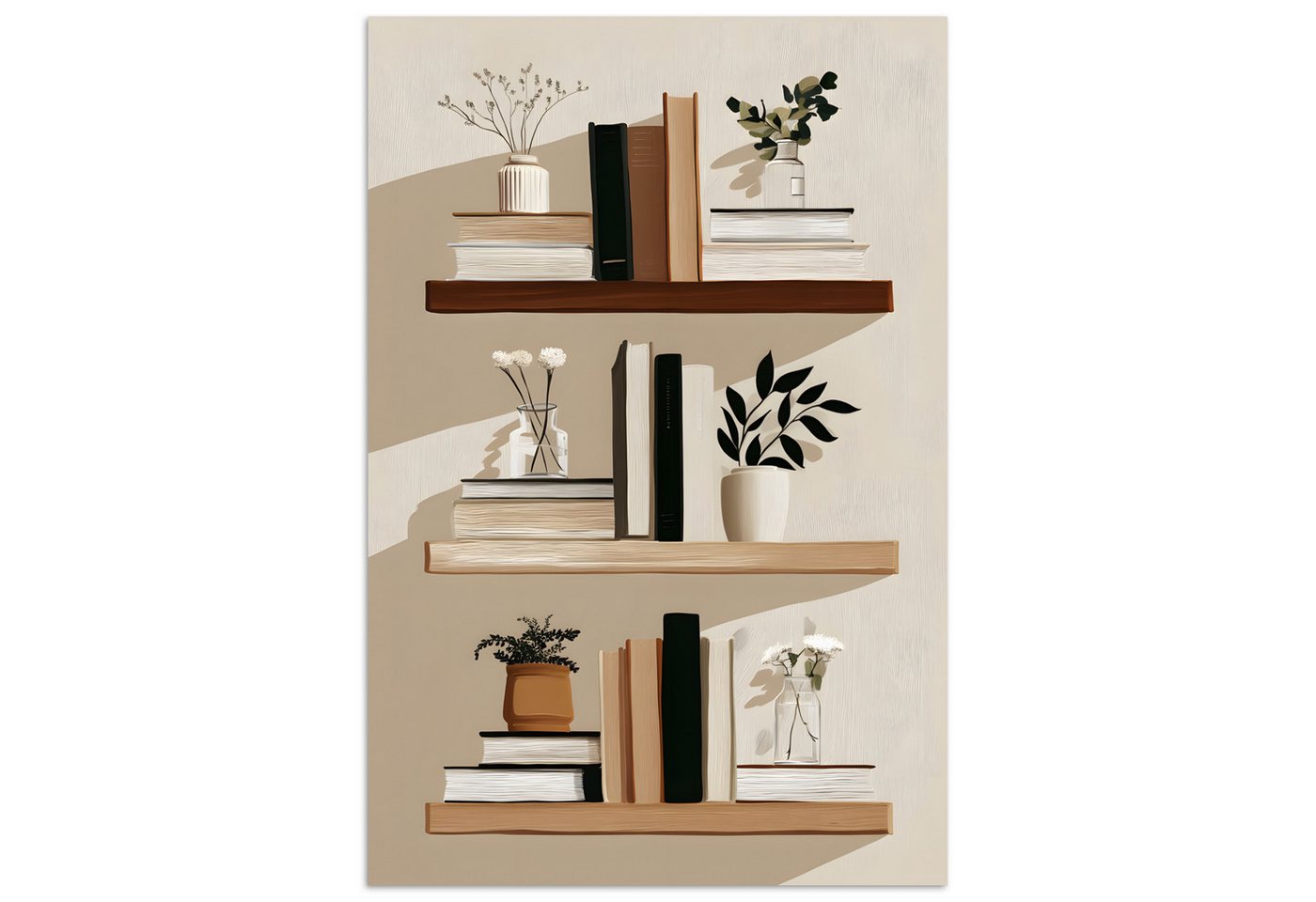 MuchoWow Poster Regale - Bücher - Vasen - Pflanzen, (1 St), Poster ohne Rahmen, Wandbild, Wandposter, 20x30 cm von MuchoWow