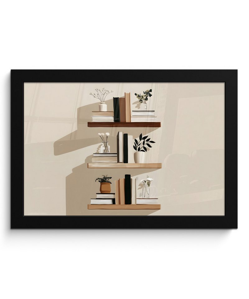 MuchoWow Poster Regale - Bücher - Vasen - Pflanzen, (1 St), Wandbilder, Deko Wohnzimmer Schlafzimmer, 30x20 cm von MuchoWow