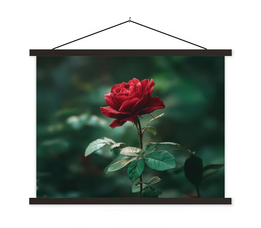MuchoWow Poster Rose - Blätter - Tiefrot, (1 St), Magnetische Posterleiste, Holzleisten, Textilposter, 40x30 cm von MuchoWow