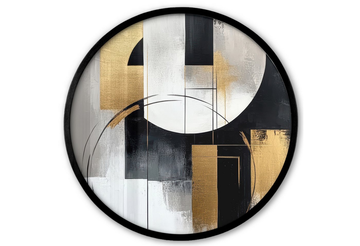 MuchoWow Poster Rund - Abstrakt - Gold - Silber - Formen - Ästhetik, (1 St), Runde Wandbilder, Deko für Wohnzimmer und Schlafzimmer, 40x40 cm von MuchoWow