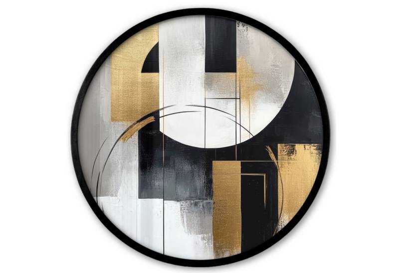 MuchoWow Poster Rund - Abstrakt - Gold - Silber - Formen - Ästhetik, (1 St), Runde Wandbilder, Deko für Wohnzimmer und Schlafzimmer, 40x40 cm von MuchoWow