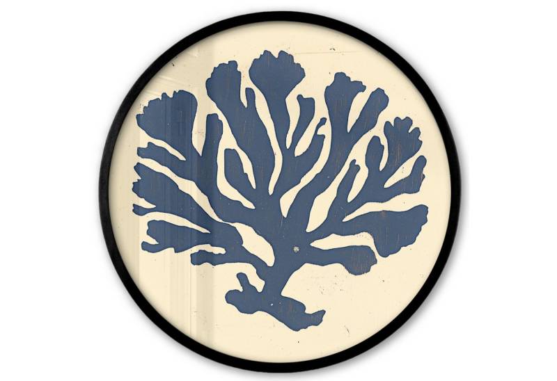 MuchoWow Poster Rund - Blaue Koralle - Zweige - Beige, (1 St), Runde Wandbilder, Deko für Wohnzimmer und Schlafzimmer, 40x40 cm von MuchoWow