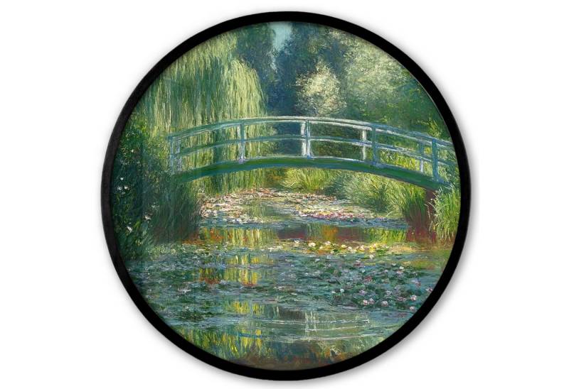 MuchoWow Poster Rund - Brücke - Holz - Teich - Seerosen, (1 St), Runde Wandbilder, Deko für Wohnzimmer und Schlafzimmer, 40x40 cm von MuchoWow