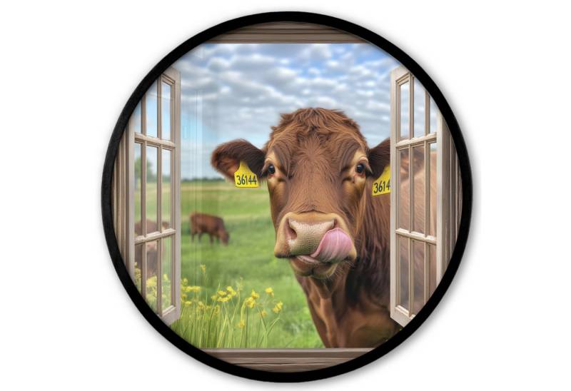 MuchoWow Poster Rund - Durchblick - Kuh - Wiese - Landschaft - Tiere, (1 St), Runde Wandbilder, Deko für Wohnzimmer und Schlafzimmer, 40x40 cm von MuchoWow
