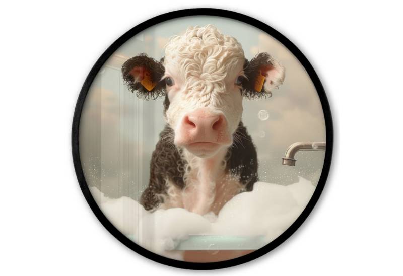 MuchoWow Poster Rund - Kalb - Kuh - Bad - Tiere, (1 St), Runde Wandbilder, Deko für Wohnzimmer und Schlafzimmer, 40x40 cm von MuchoWow