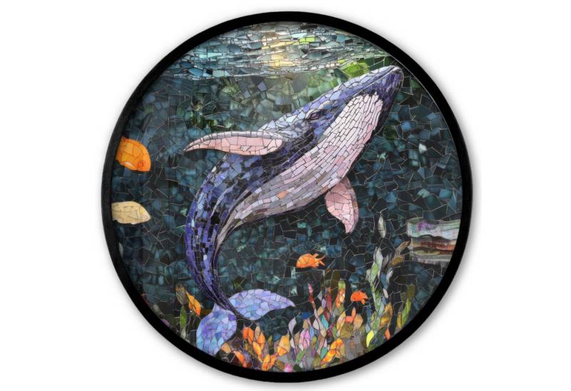 MuchoWow Poster Rund - Mosaik - Wal - Koralle - Wasser, (1 St), Runde Wandbilder, Deko für Wohnzimmer und Schlafzimmer, 40x40 cm von MuchoWow