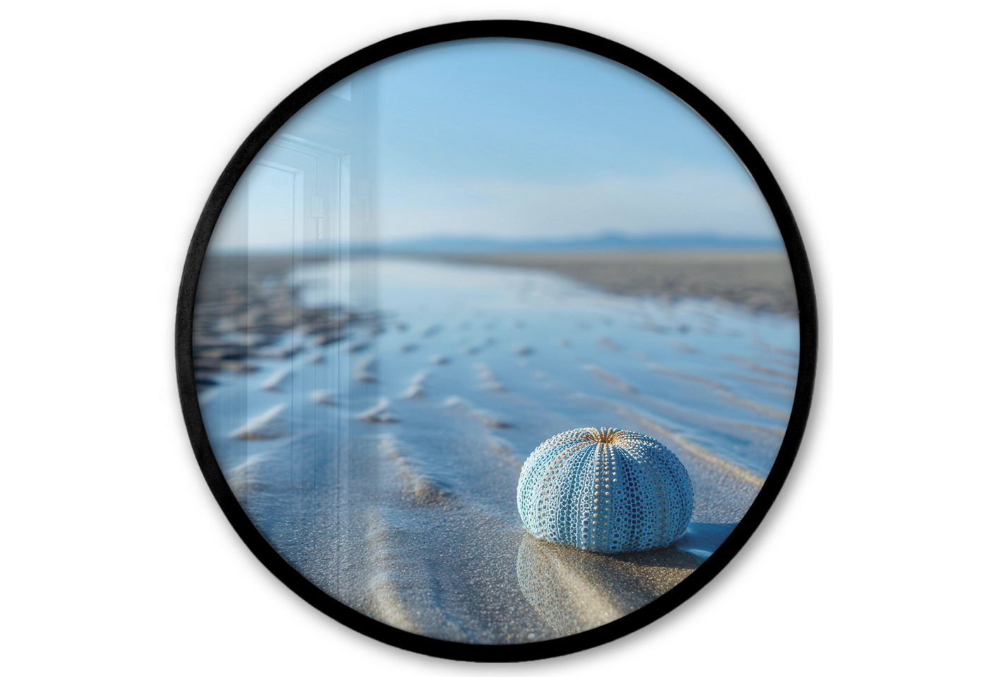 MuchoWow Poster Rund - Strand - Schild - Wasser - Blau, (1 St), Runde Wandbilder, Deko für Wohnzimmer und Schlafzimmer, 40x40 cm von MuchoWow