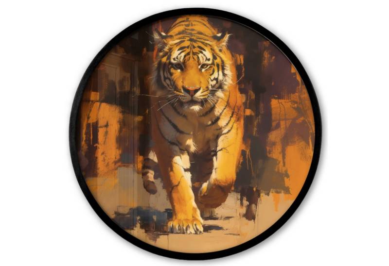 MuchoWow Poster Rund - Tiger - Gemalt - Orange - Pinselstriche, (1 St), Runde Wandbilder, Deko für Wohnzimmer und Schlafzimmer, 40x40 cm von MuchoWow