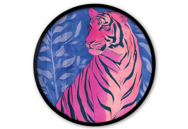 MuchoWow Poster Rund - Tiger - Rosa - Blatt - Dschungel, (1 St), Runde Wandbilder, Deko für Wohnzimmer und Schlafzimmer, 40x40 cm von MuchoWow
