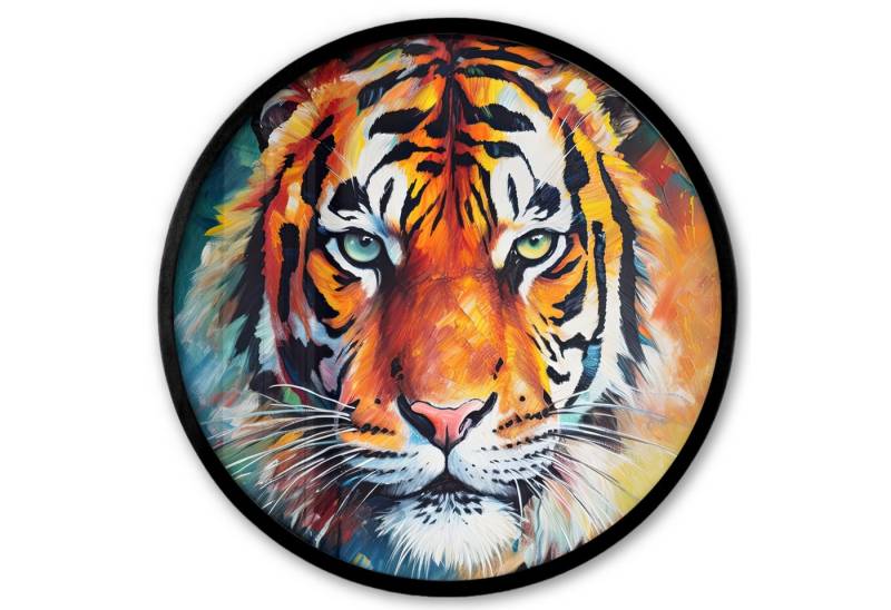 MuchoWow Poster Rund - Tiger - Tiere - Ölfarbenoptik - Kunst, (1 St), Runde Wandbilder, Deko für Wohnzimmer und Schlafzimmer, 40x40 cm von MuchoWow
