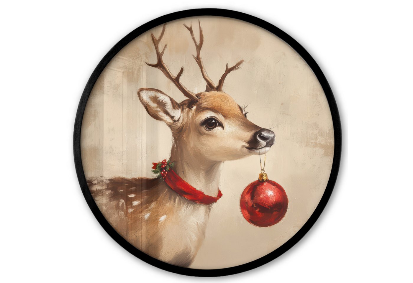 MuchoWow Poster Rund - Weihnachten - Hirsch - Geweih - Weihnachtskugel - Rentier, (1 St), Runde Wandbilder, Deko für Wohnzimmer und Schlafzimmer, 40x40 cm von MuchoWow