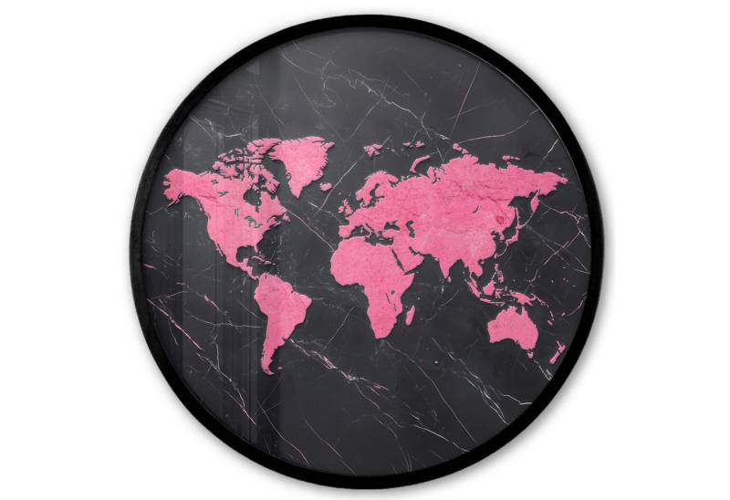 MuchoWow Poster Rund - Weltkarte - Rosa - Marmor, (1 St), Runde Wandbilder, Deko für Wohnzimmer und Schlafzimmer, 40x40 cm von MuchoWow