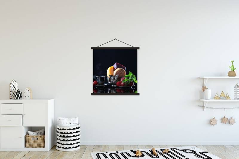 MuchoWow Poster Rustikal - Obst - Käse - Tisch - Stilleben von MuchoWow