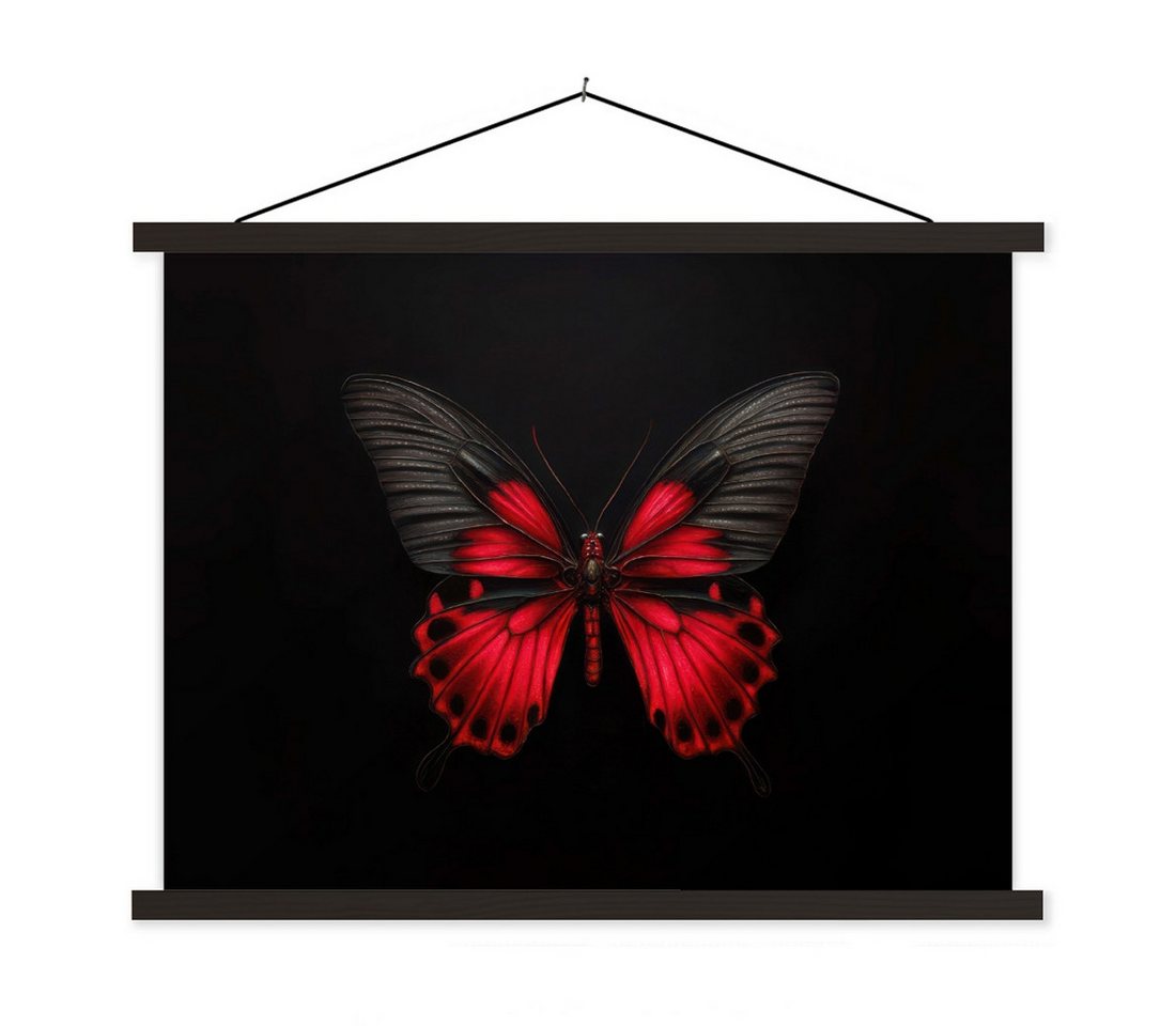 MuchoWow Poster Schmetterling - Rot - Kontrast, (1 St), Magnetische Posterleiste, Holzleisten, Textilposter, 40x30 cm von MuchoWow