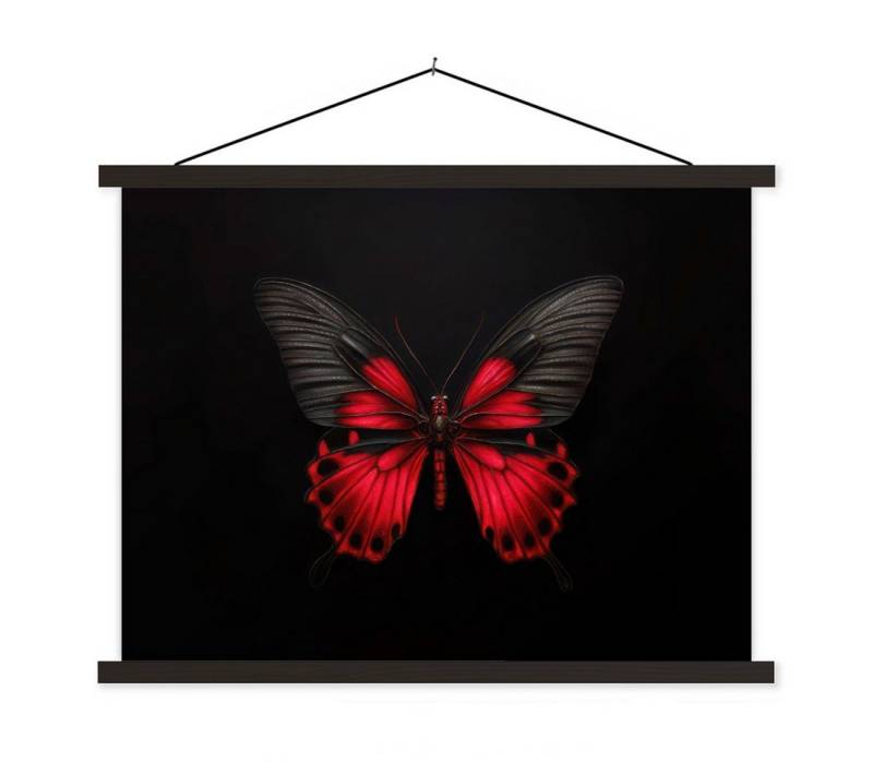MuchoWow Poster Schmetterling - Rot - Kontrast, (1 St), Magnetische Posterleiste, Holzleisten, Textilposter, 40x30 cm von MuchoWow