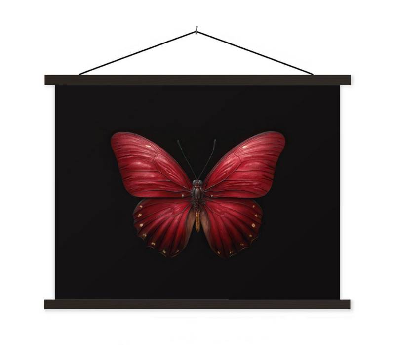 MuchoWow Poster Schmetterling - Rot - Minimalistisch, (1 St), Magnetische Posterleiste, Holzleisten, Textilposter, 40x30 cm von MuchoWow