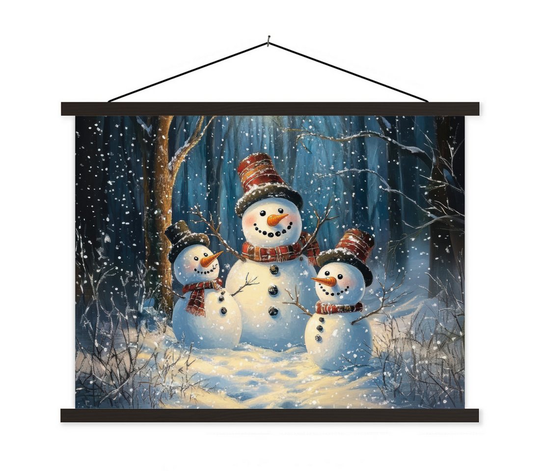 MuchoWow Poster Schneemann - Schnee - Winter - Wald, (1 St), Magnetische Posterleiste, Holzleisten, Textilposter, 40x30 cm von MuchoWow
