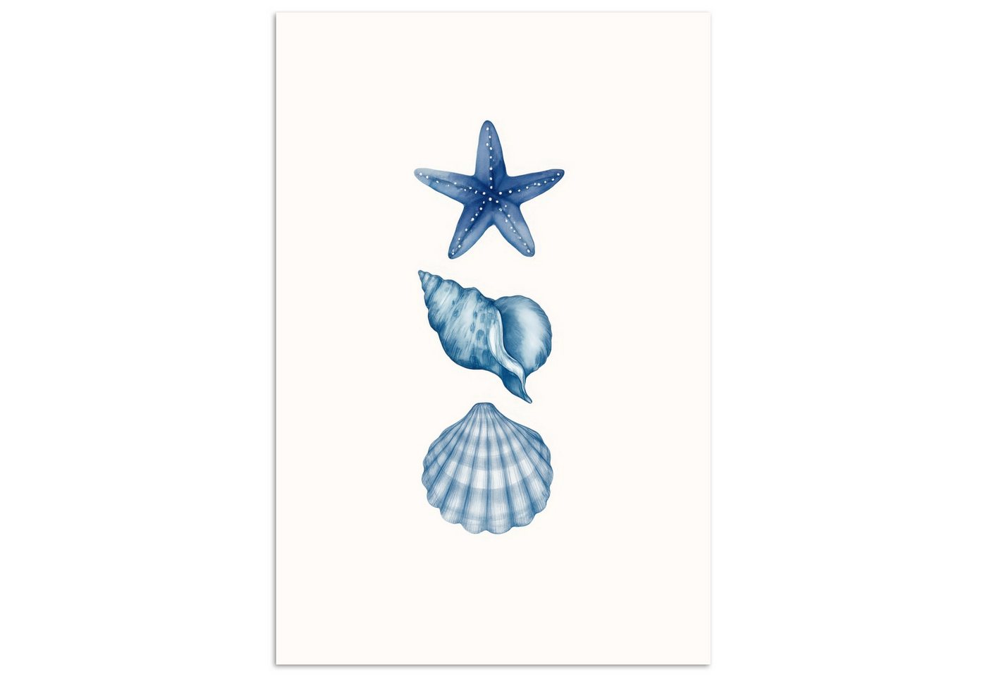 MuchoWow Poster Seestern - Muscheln - Blau, (1 St), Poster ohne Rahmen, Wandbild, Wandposter, 20x30 cm von MuchoWow