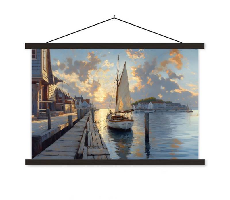 MuchoWow Poster Segelboot - Sonne - Pier - Holz von MuchoWow
