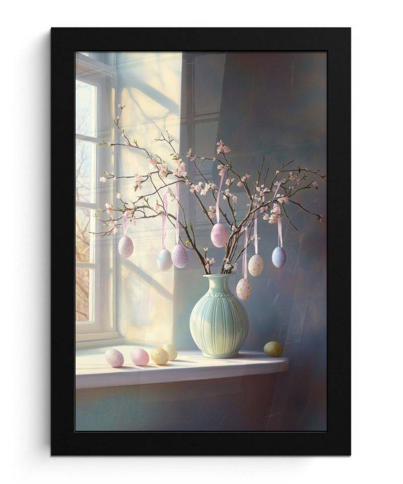 MuchoWow Poster Stillleben - Vase - Osterzweig, (1 St), Bilderrahmen, Zimmer Deko, Bild für Wohnzimmer, 20x30 cm von MuchoWow