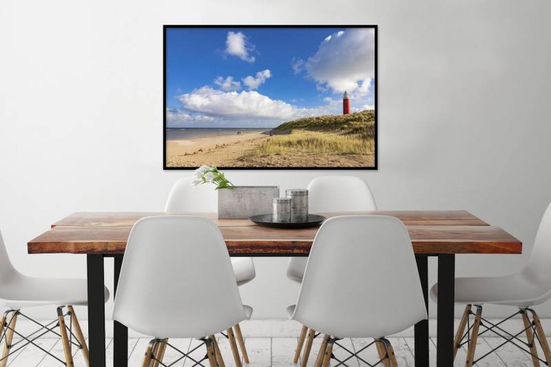 MuchoWow Poster Strand - Natur - Leuchtturm, (1 St), Bilderrahmen, Posterleiste, Dekoration, 90x60 cm von MuchoWow