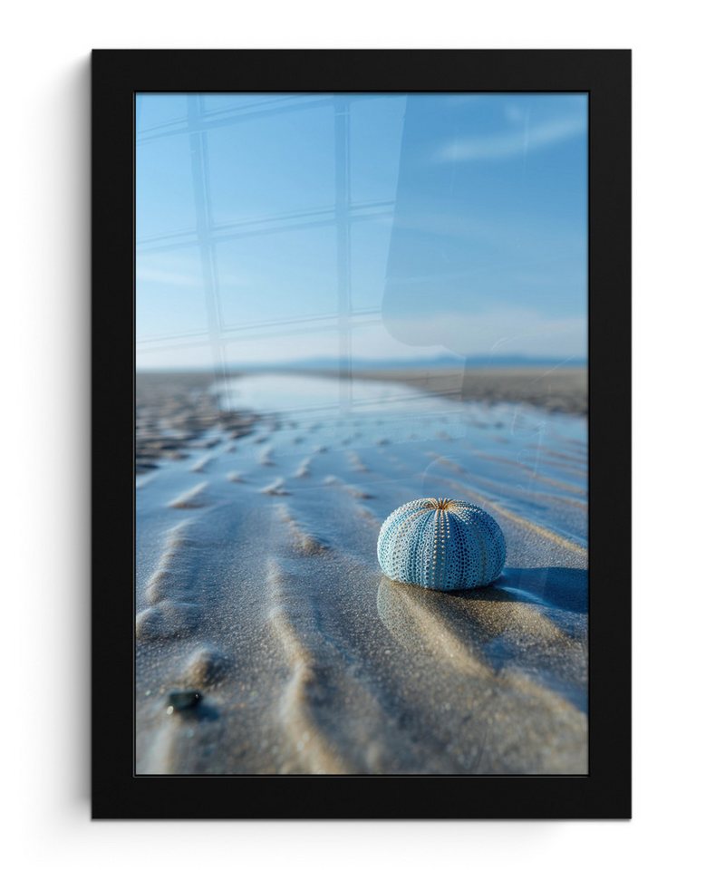 MuchoWow Poster Strand - Schild - Wasser - Blau, (1 St), Bilderrahmen, Zimmer Deko, Bild für Wohnzimmer, 20x30 cm von MuchoWow