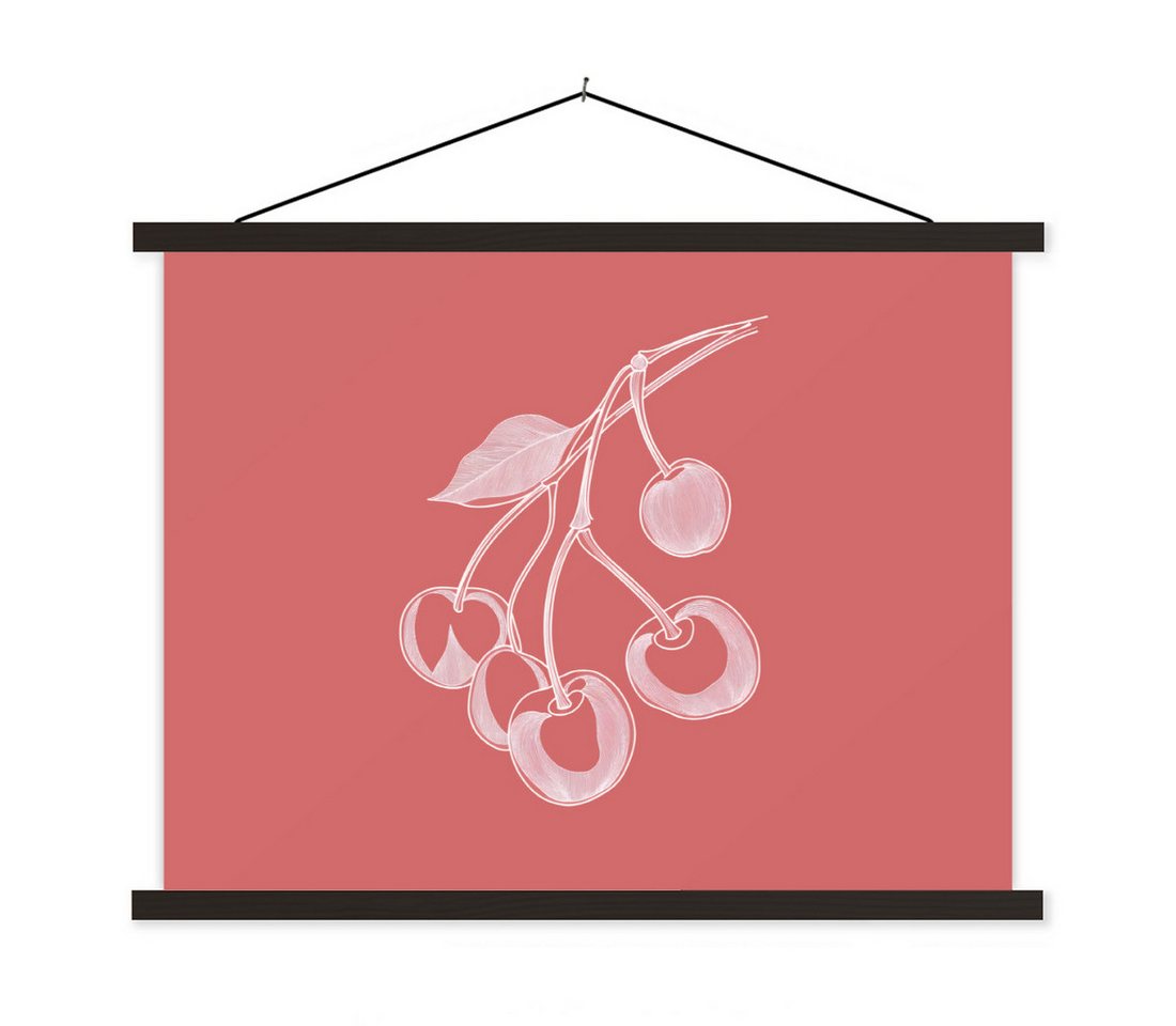 MuchoWow Poster Strichdarstellung - Kirsche - Zweig - Weiß, (1 St), Magnetische Posterleiste, Holzleisten, Textilposter, 40x30 cm von MuchoWow