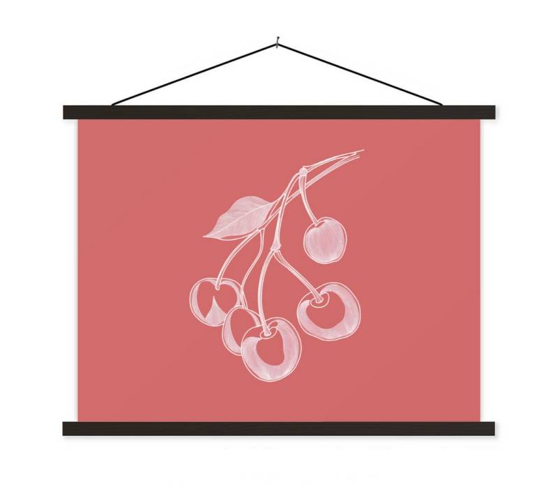 MuchoWow Poster Strichdarstellung - Kirsche - Zweig - Weiß, (1 St), Magnetische Posterleiste, Holzleisten, Textilposter, 40x30 cm von MuchoWow