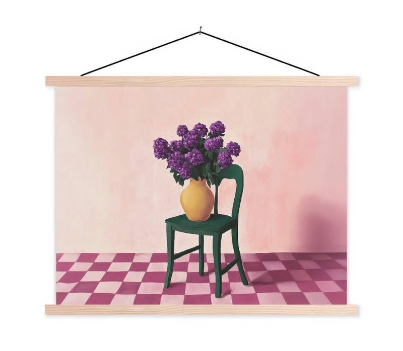 MuchoWow Poster Stuhl - Vase - Blumen - Blockiert, (1 St), Posterleiste, Textilposter für Wohnzimmer, Bilderleiste, 40x30 cm von MuchoWow