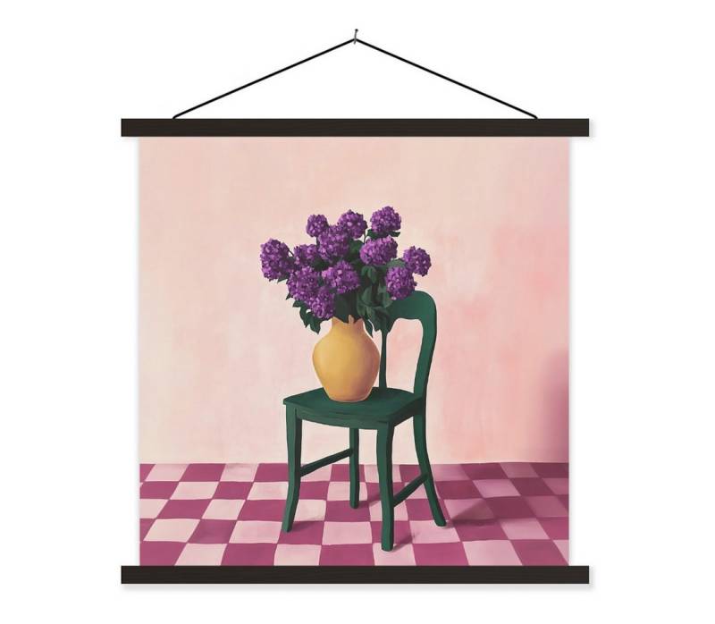 MuchoWow Poster Stuhl - Vase - Blumen - Blockiert, (1 St), Bilderhalter, Bilderrahmen, Magnet Rahmen, Holz, 90x90 cm von MuchoWow