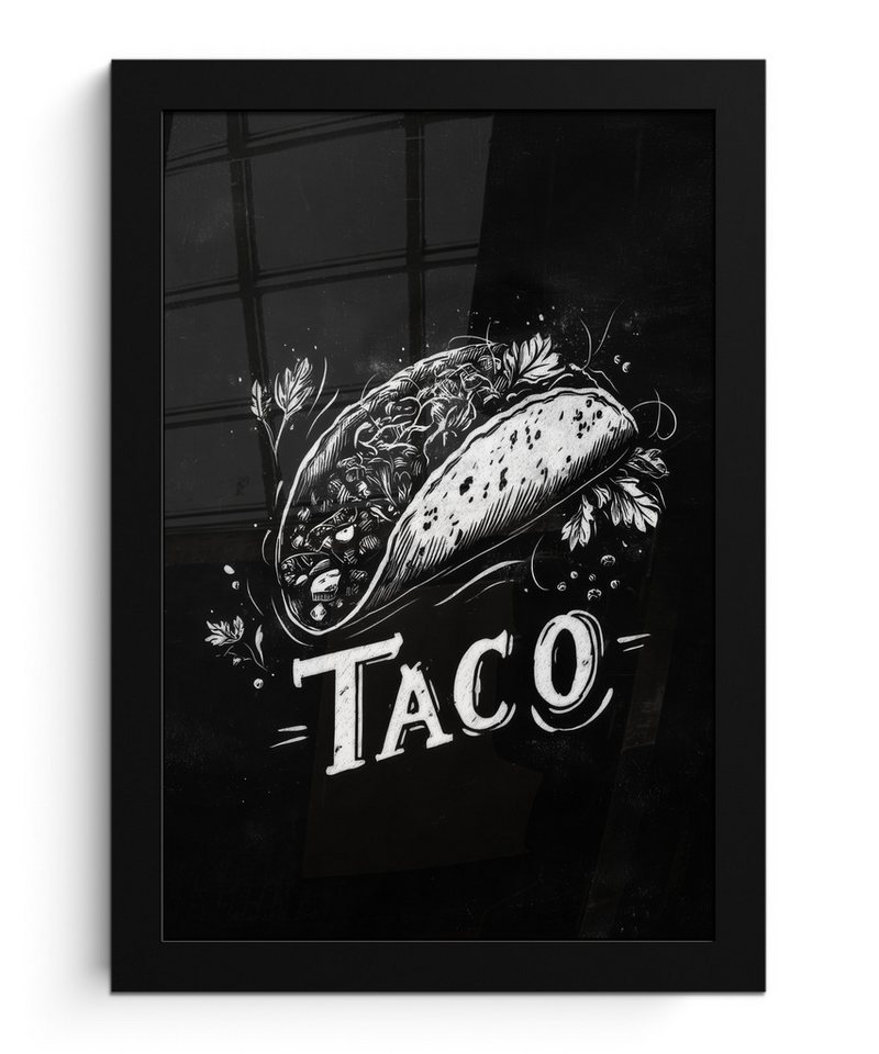 MuchoWow Poster Taco - Kräuter - Weißer Kreidestil - Text, (1 St), Bilderrahmen, Zimmer Deko, Bild für Wohnzimmer, 20x30 cm von MuchoWow