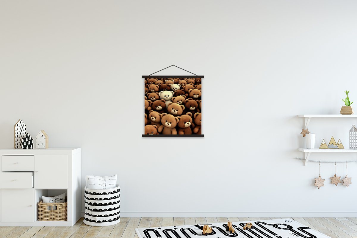 MuchoWow Poster Teddybär - Teddy - Braun - Bär - Jungen - Mädchen, (1 St), Magnetische Posterleiste, Holzleisten, Textilposter, 40x40 cm von MuchoWow