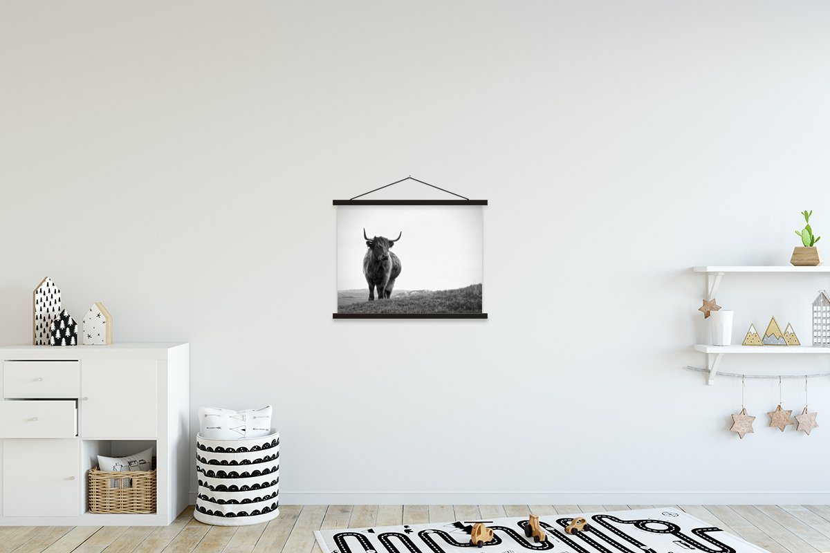 MuchoWow Poster Tiere - Schottische Hochlandbewohner - Schwarz und weiß - Natur - Länd, (1 St), Magnetische Posterleiste, Holzleisten, Textilposter, 40x30 cm von MuchoWow