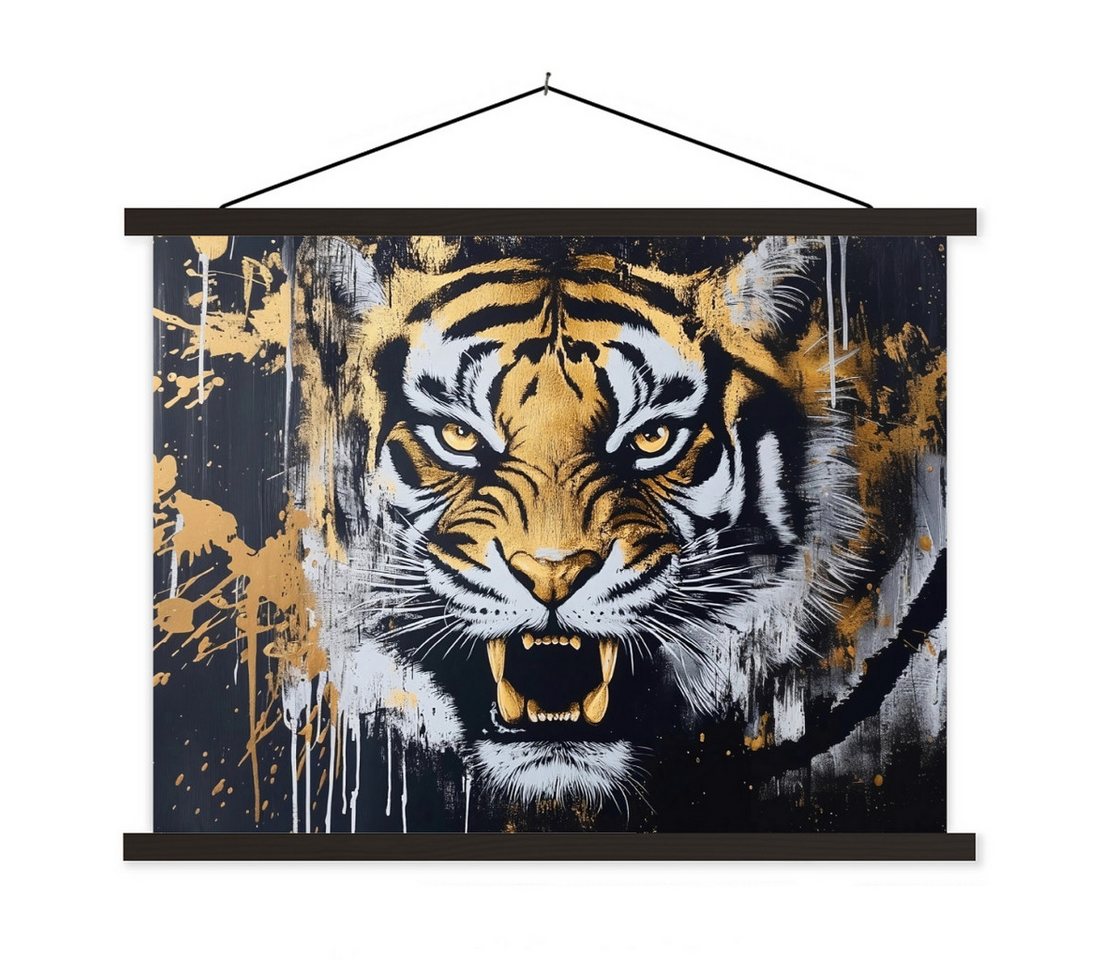 MuchoWow Poster Tiger - Farbspritzer - Gold, (1 St), Magnetische Posterleiste, Holzleisten, Textilposter, 40x30 cm von MuchoWow